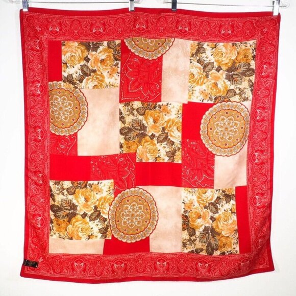 Vintage Italian Floral Red Patchwork Scarf By Art Of The Scarf 100% Polyester - Picture 5 of 6